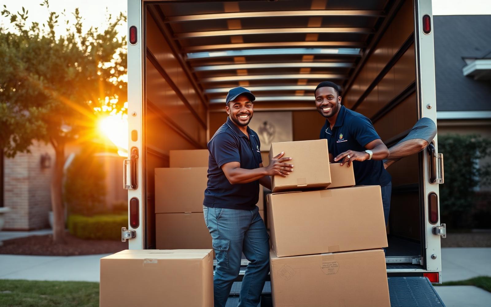 Lone Star Moving Company crew loading boxes into a moving truck